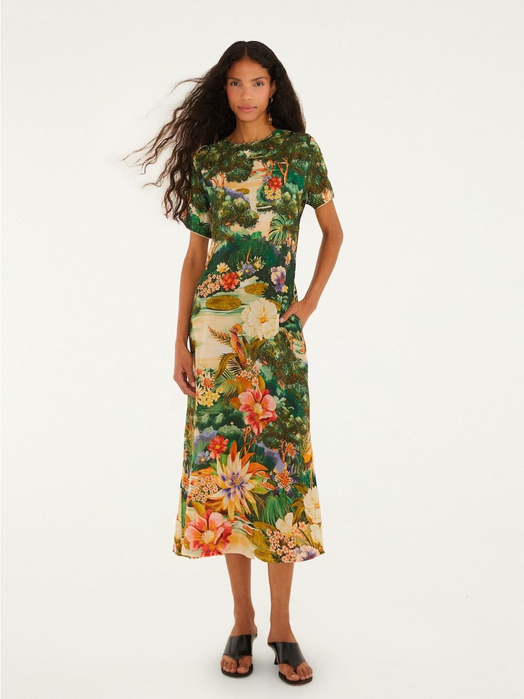 Farm Rio Multicolor Oriental Garden Short Sleeve Maxi Dress
